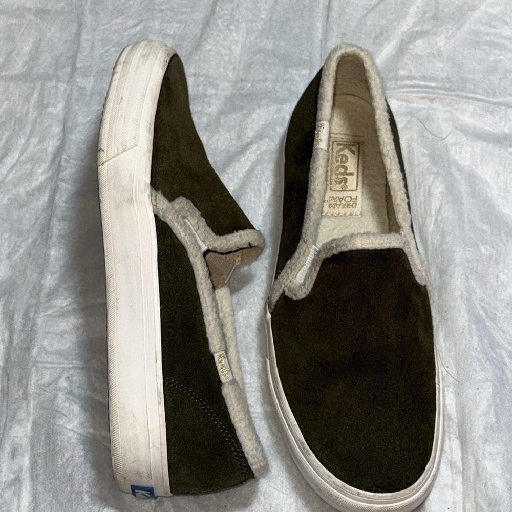 KEDS double‎ decker forest green suede slip on sneakers sz 7.5